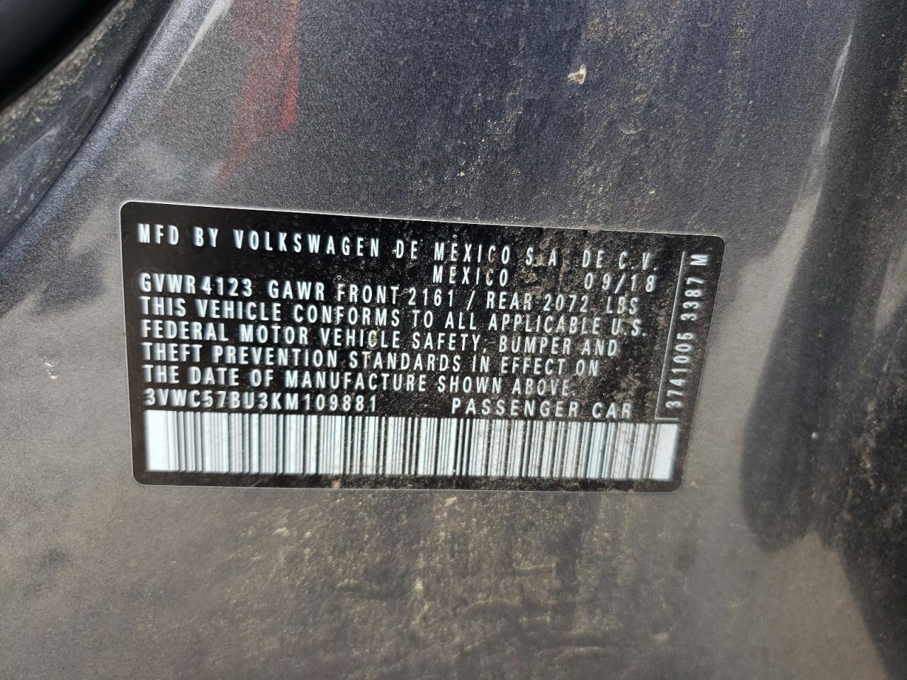 3VWC57BU3KM109881 2019 Volkswagen Jetta S