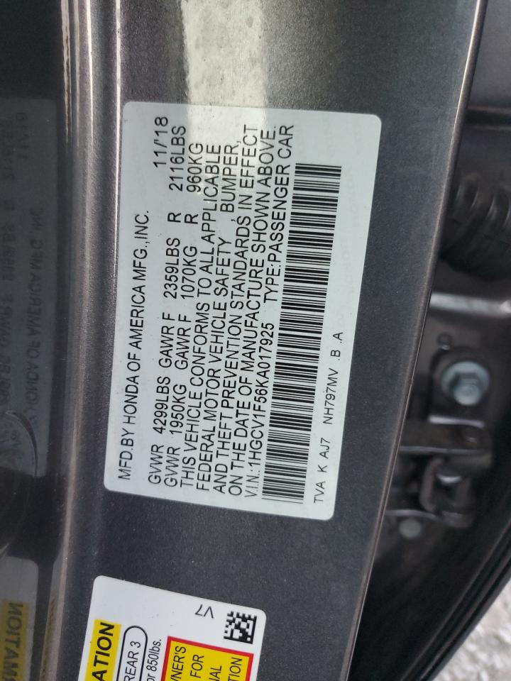 1HGCV1F56KA017925 2019 Honda Accord Exl