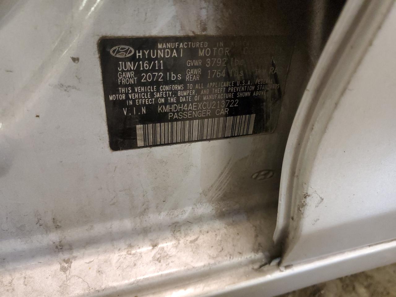 2012 Hyundai Elantra Gls VIN: KMHDH4AEXCU213722 Lot: 59041745