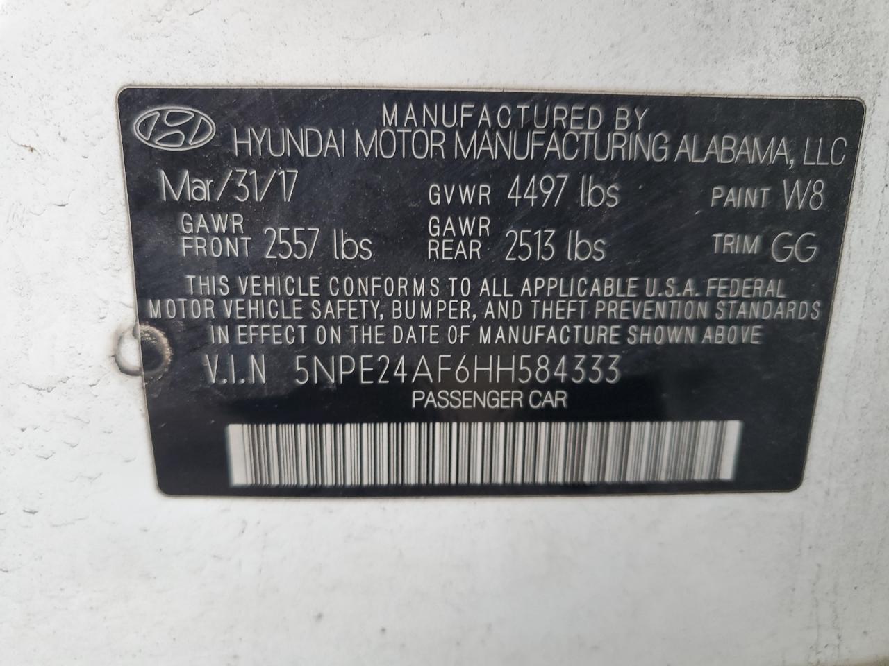 5NPE24AF6HH584333 2017 Hyundai Sonata Se