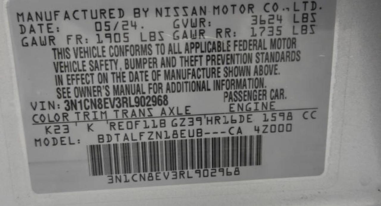 2024 Nissan Versa Sv VIN: 3N1CN8EV3RL90296 Lot: 75204664