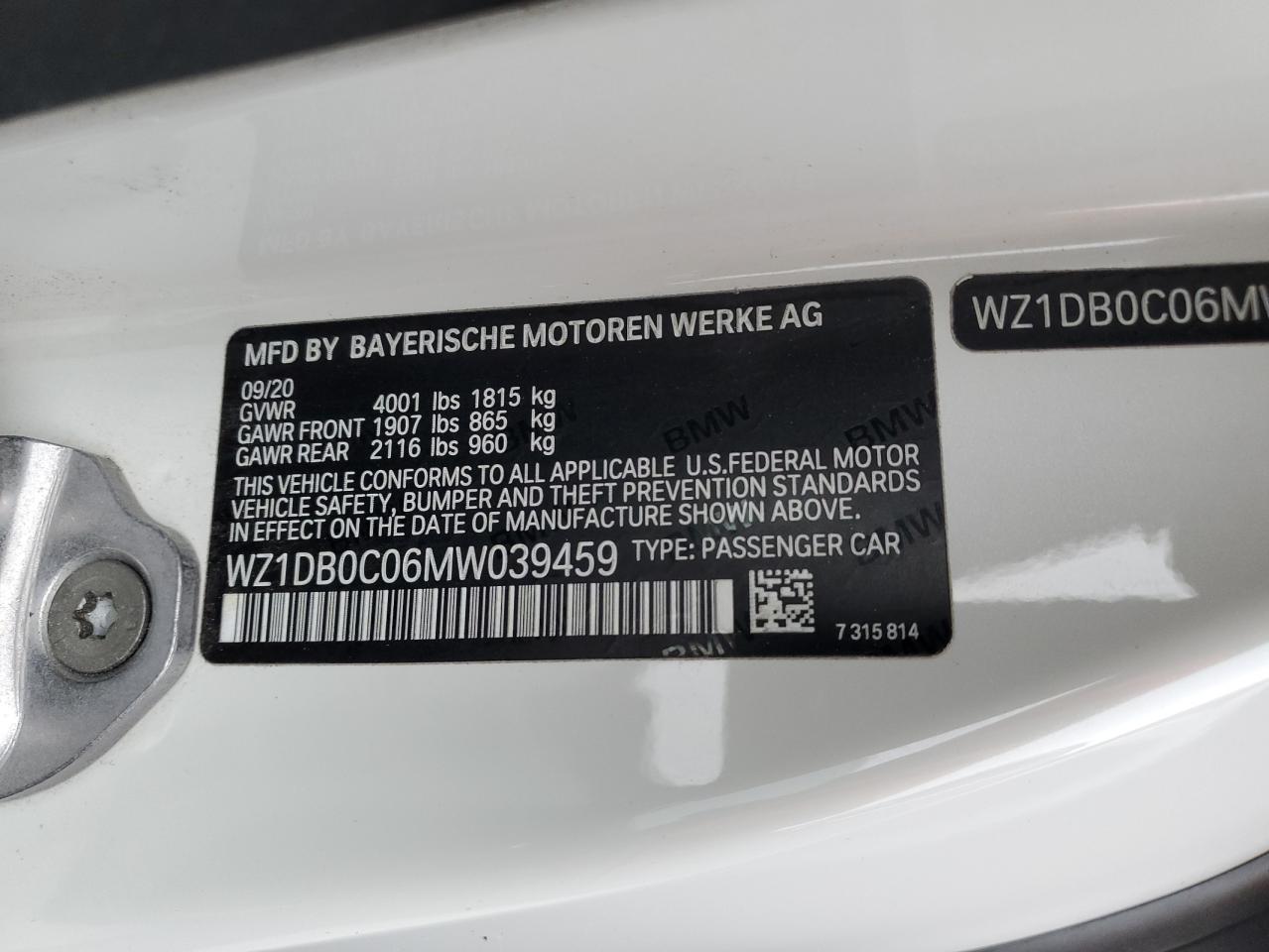 2021 Toyota Supra Base VIN: WZ1DB0C06MW039459 Lot: 75711824