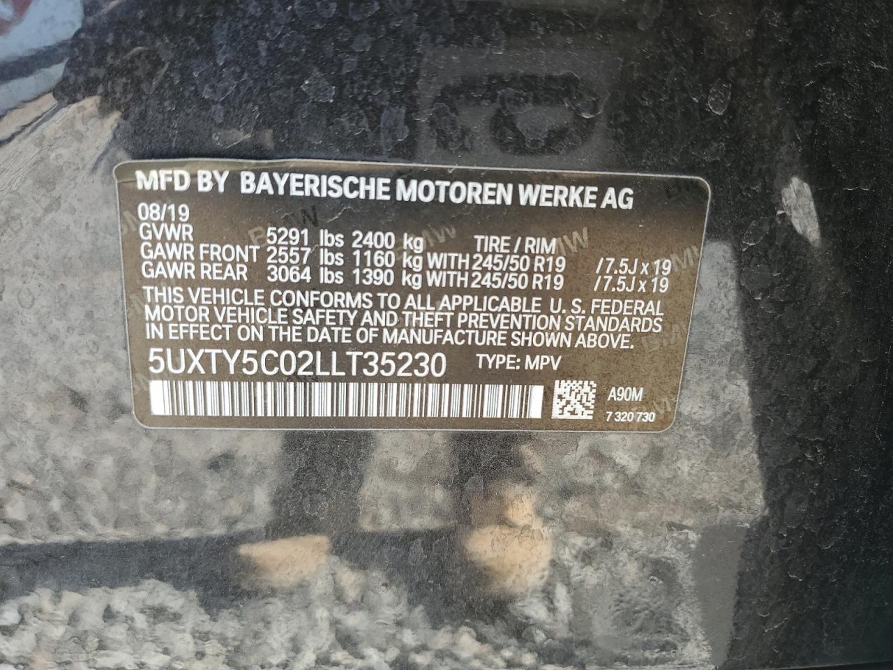 2020 BMW X3 xDrive30I VIN: 5UXTY5C02LLT35230 Lot: 78253674