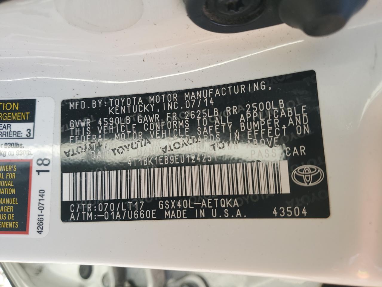 4T1BK1EB9EU124251 2014 Toyota Avalon Base