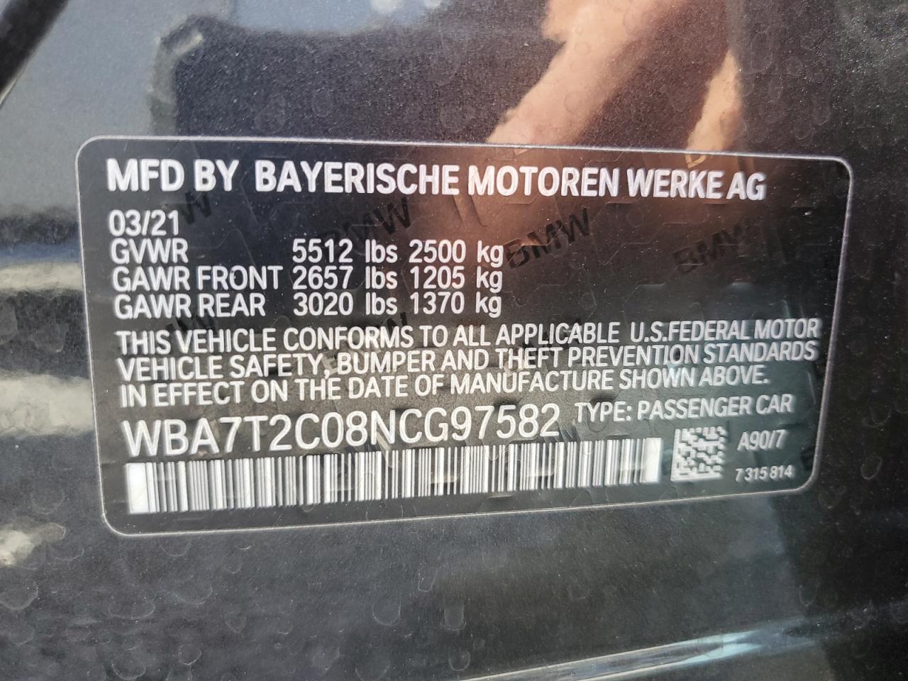 WBA7T2C08NCG97582 2022 BMW 740 I