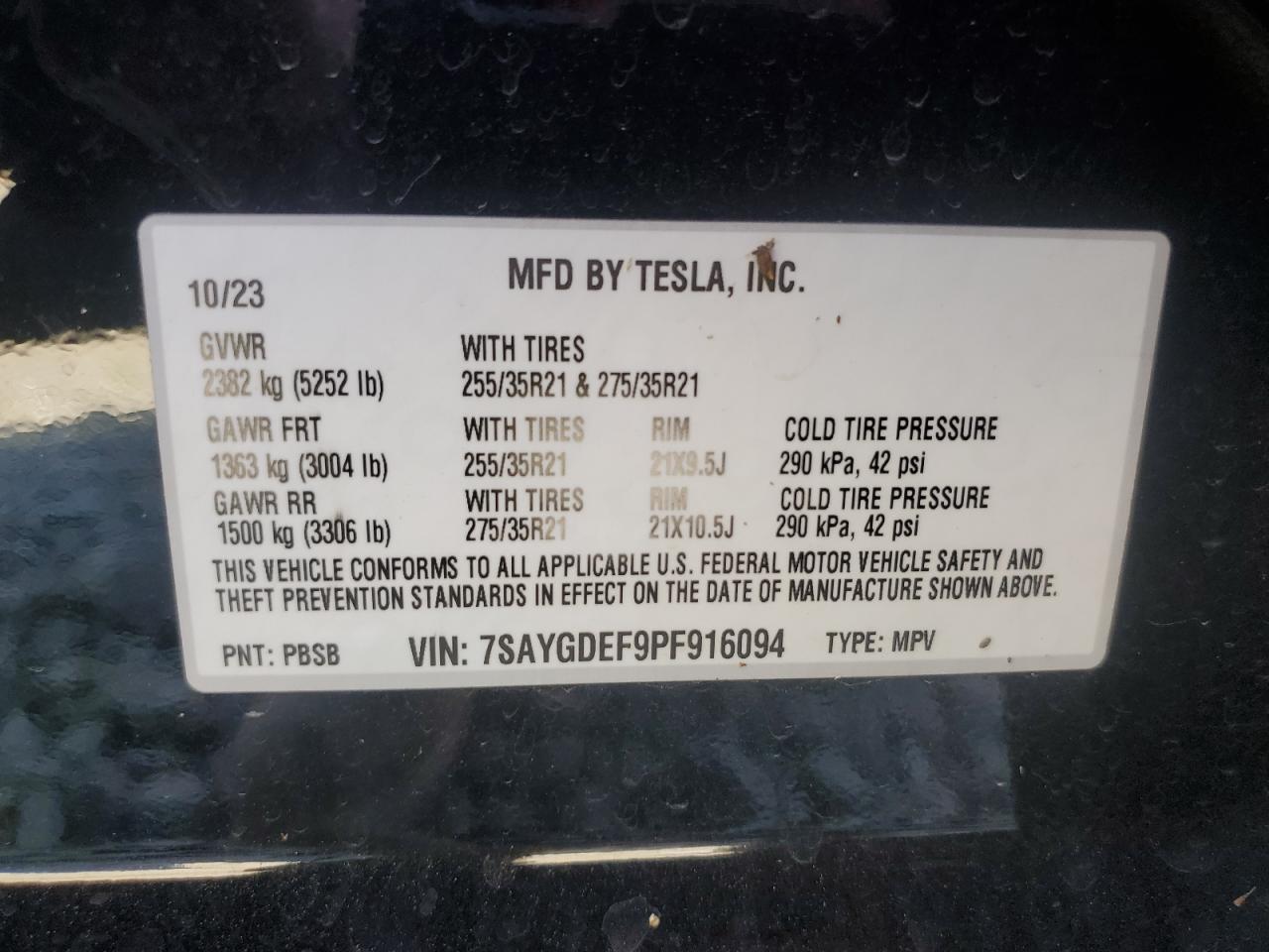 2023 Tesla Model Y VIN: 7SAYGDEF9PF916094 Lot: 74900494