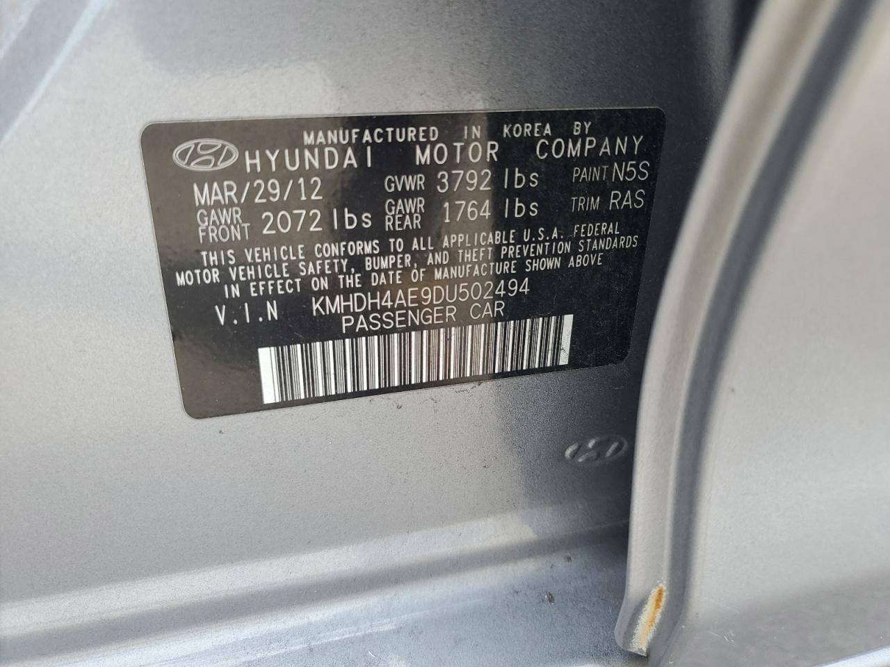 KMHDH4AE9DU502494 2013 Hyundai Elantra Gls