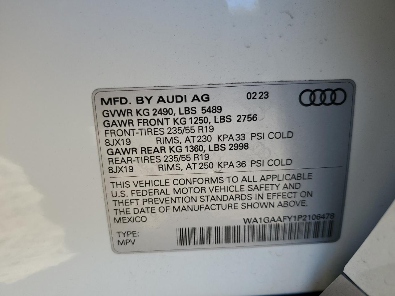 WA1GAAFY1P2106478 2023 Audi Q5 Premium 45