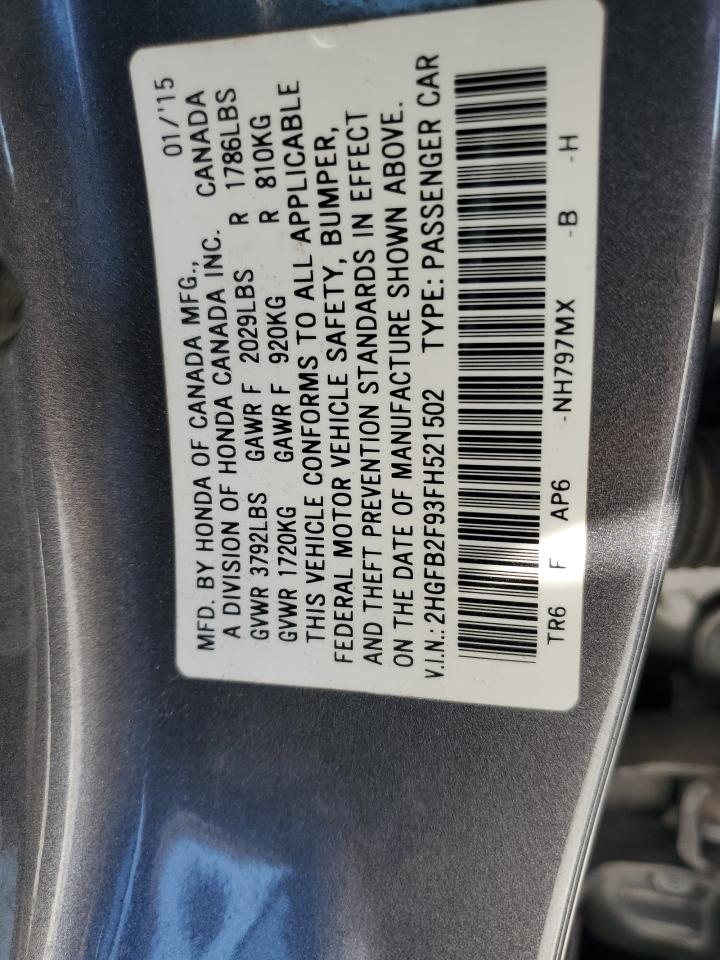 2HGFB2F93FH521502 2015 Honda Civic Exl