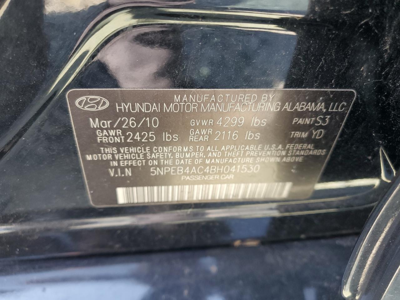 5NPEB4AC4BH041530 2011 Hyundai Sonata Gls