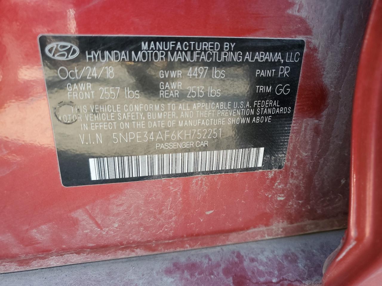 5NPE34AF6KH752251 2019 Hyundai Sonata Limited