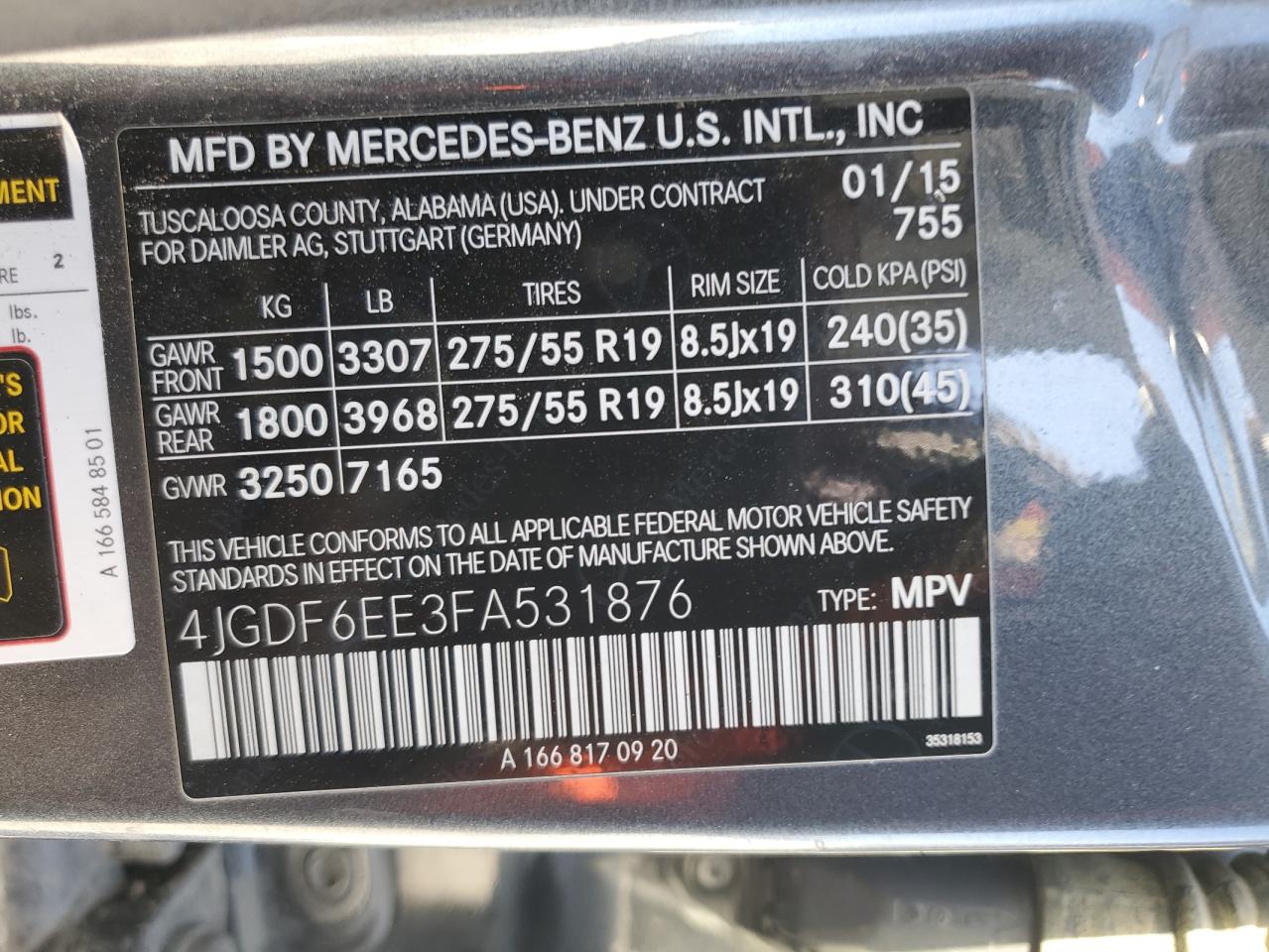 VIN 4JGDF6EE3FA531876 2015 MERCEDES-BENZ GL-CLASS no.14