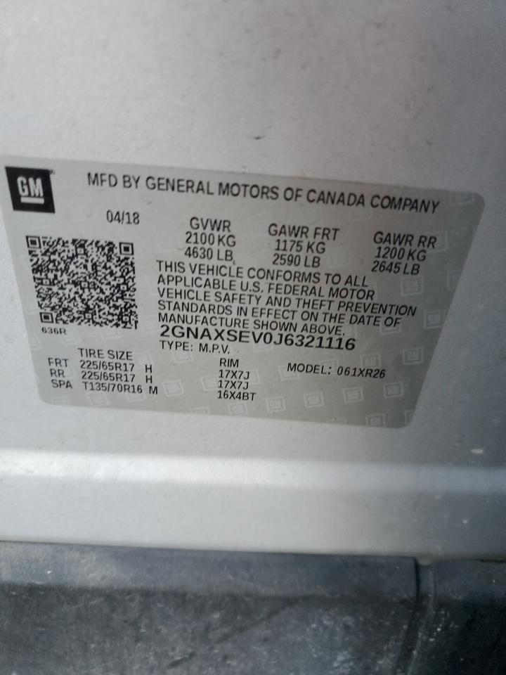 2GNAXSEV0J6321116 2018 Chevrolet Equinox Lt