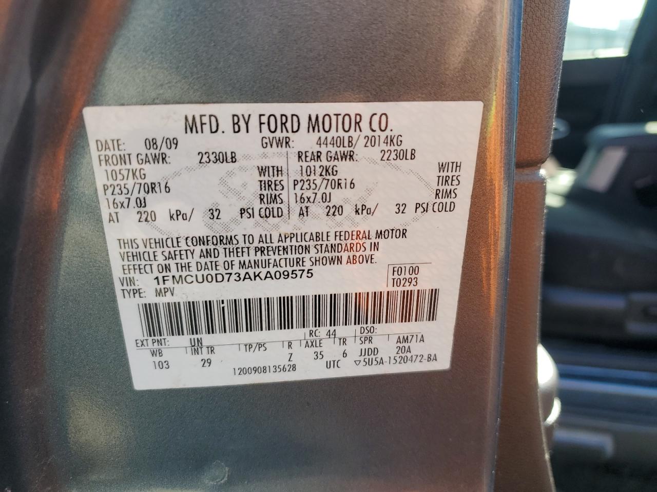 1FMCU0D73AKA09575 2010 Ford Escape Xlt