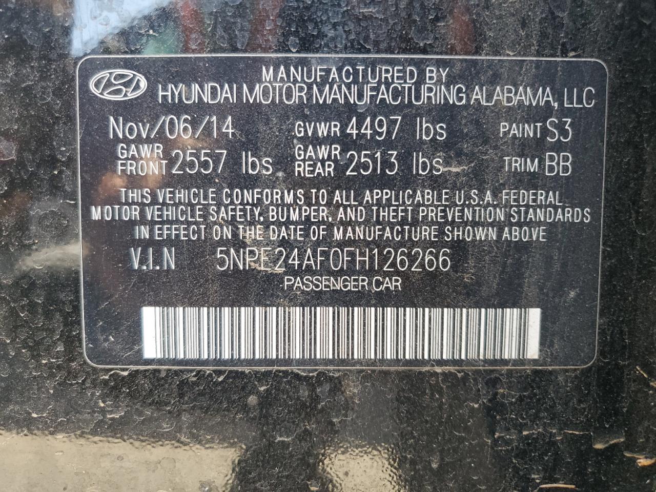 5NPE24AF0FH126266 2015 Hyundai Sonata Se