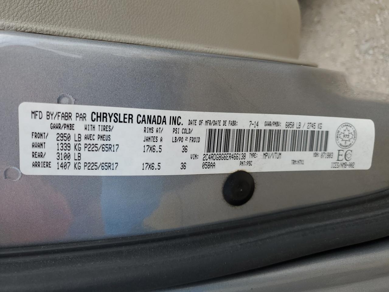 2C4RDGBG6ER466138 2014 Dodge Grand Caravan Se