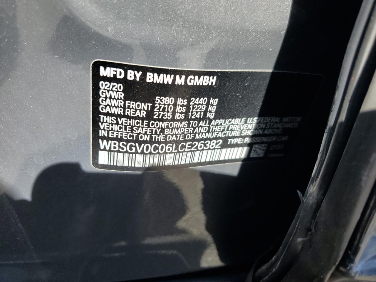 2020 BMW M8 VIN: WBSGV0C06LCE26382 Lot: 76767284