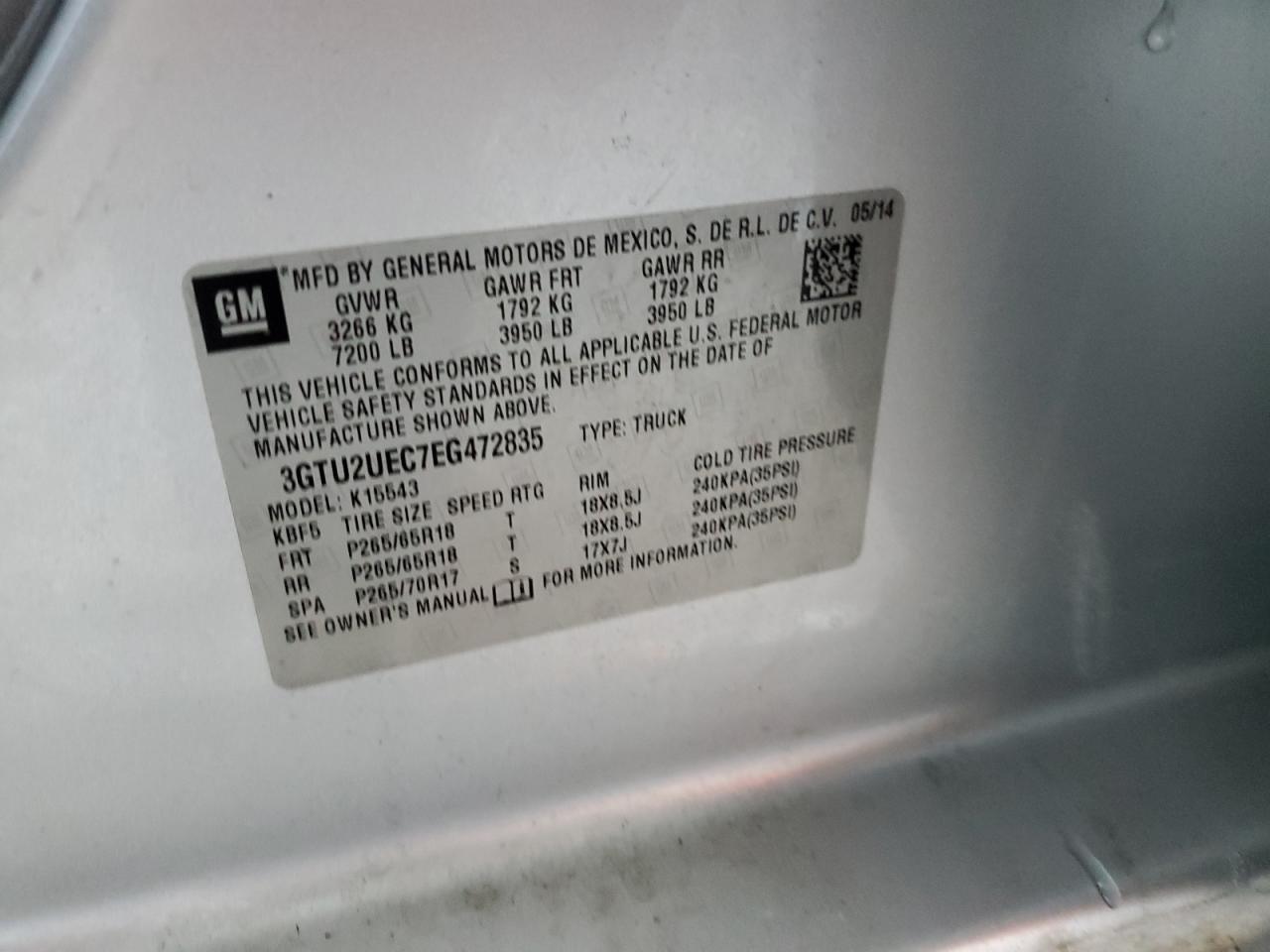 3GTU2UEC7EG472835 2014 GMC Sierra K1500 Sle