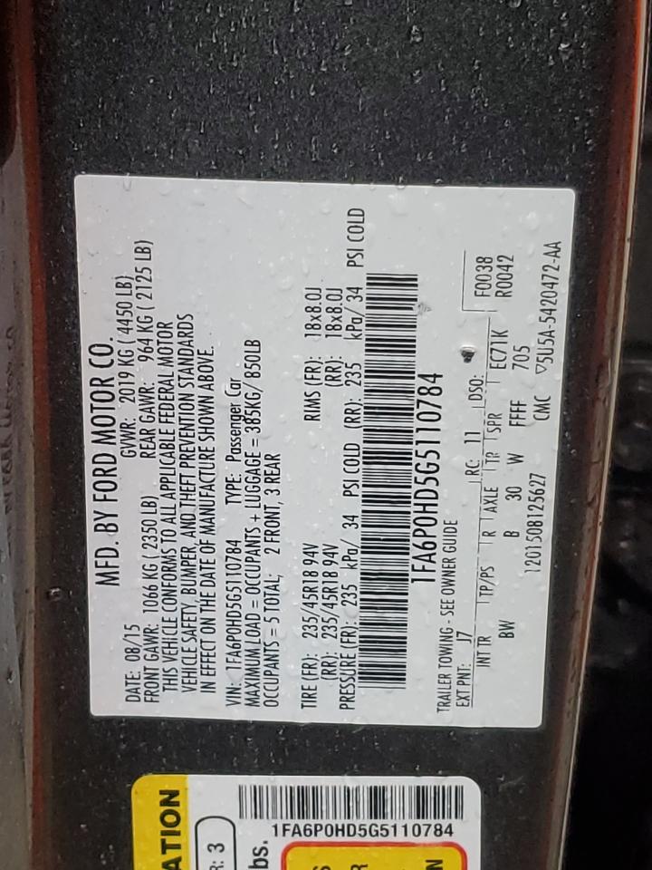 1FA6P0HD5G5110784 2016 Ford Fusion Se