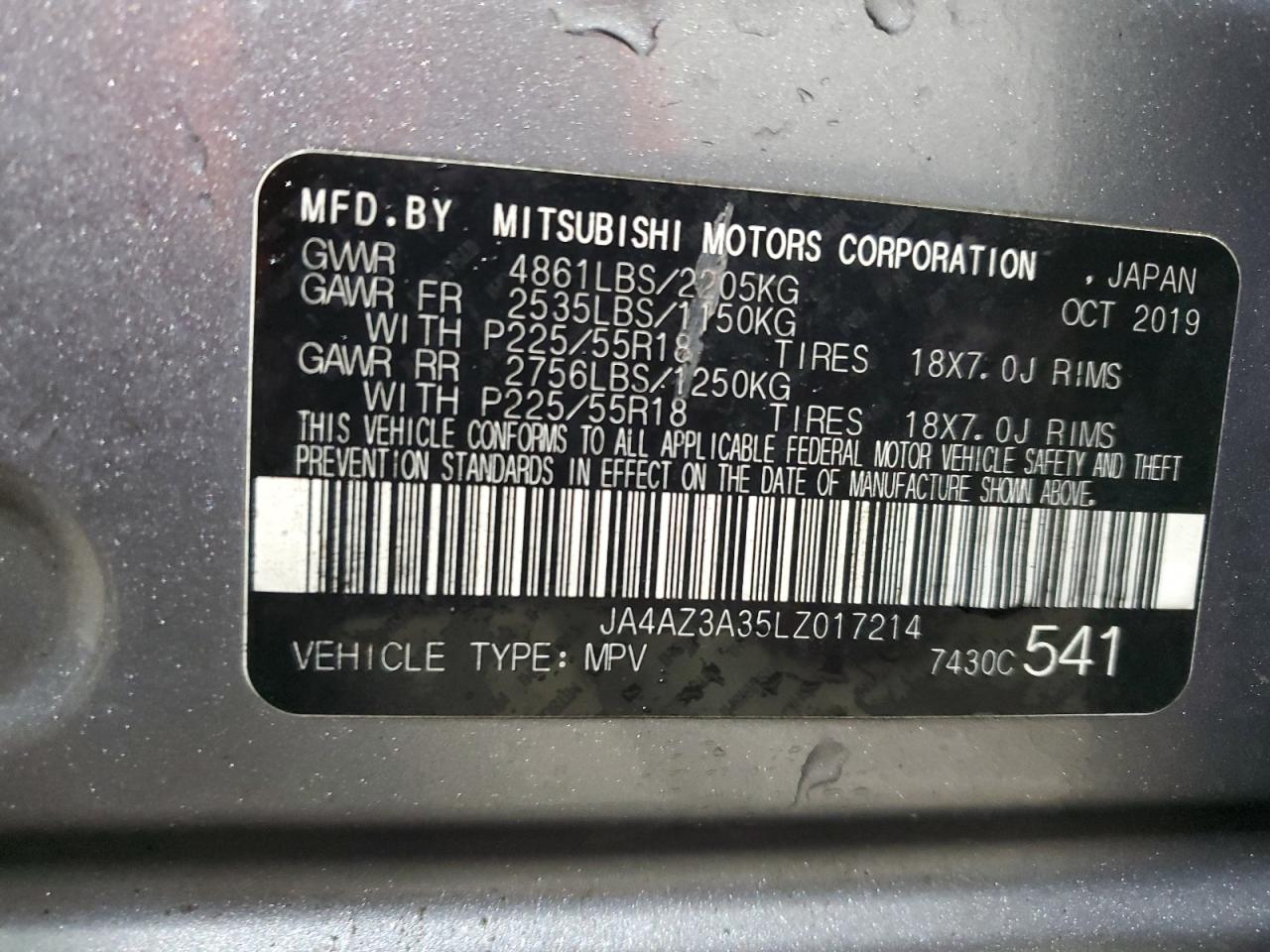 2020 Mitsubishi Outlander Se VIN: JA4AZ3A35LZ017214 Lot: 75483864