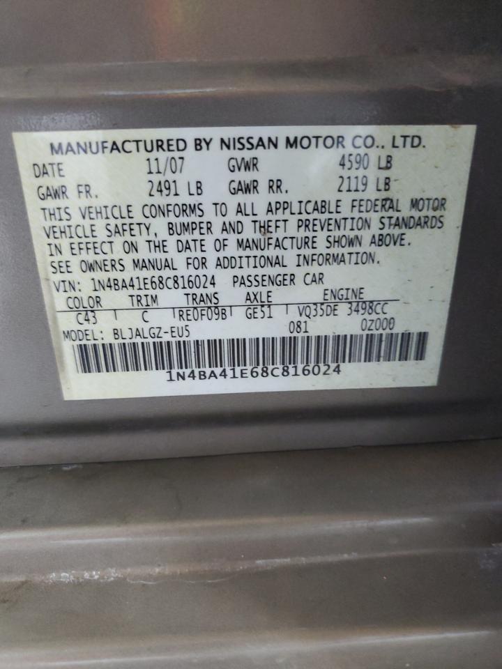 2008 Nissan Maxima Se VIN: 1N4BA41E68C816024 Lot: 76537754