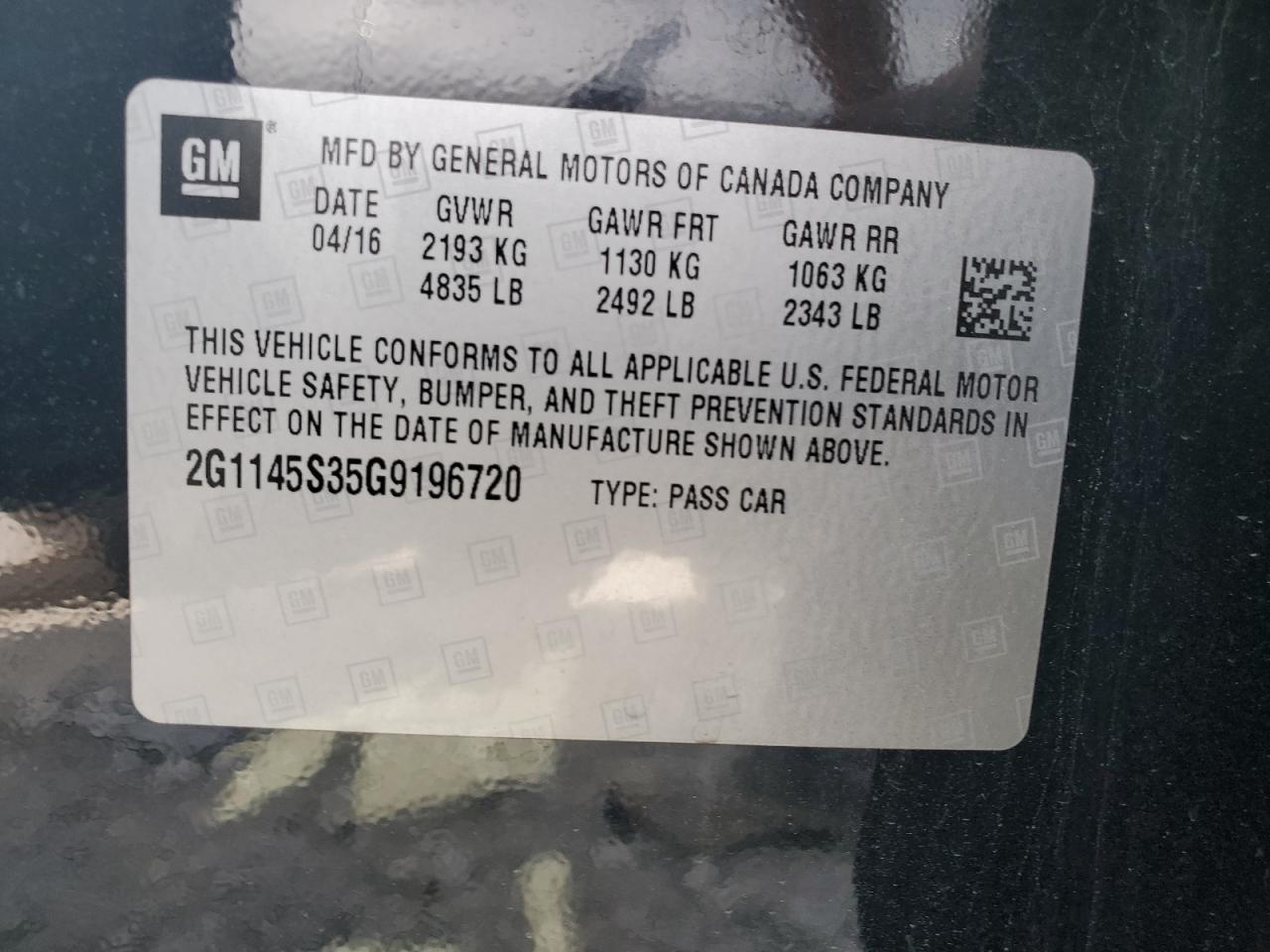 2G1145S35G9196720 2016 Chevrolet Impala Ltz