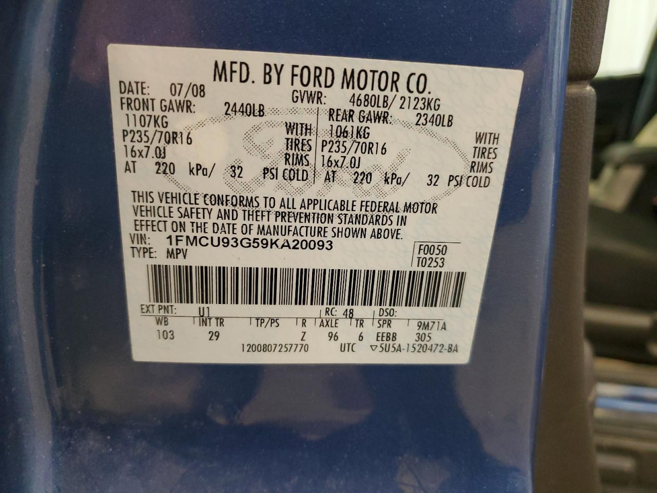 1FMCU93G59KA20093 2009 Ford Escape Xlt