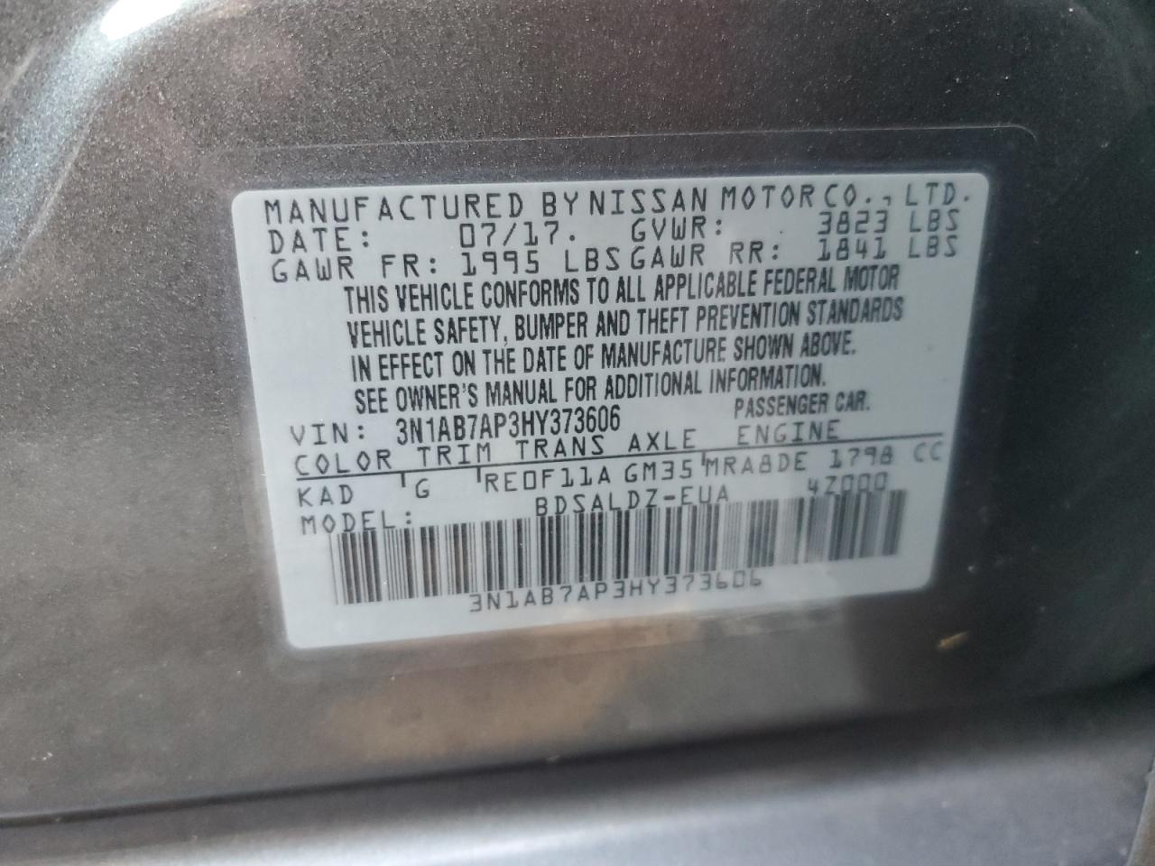 2017 Nissan Sentra S VIN: 3N1AB7AP3HY373606 Lot: 75902844