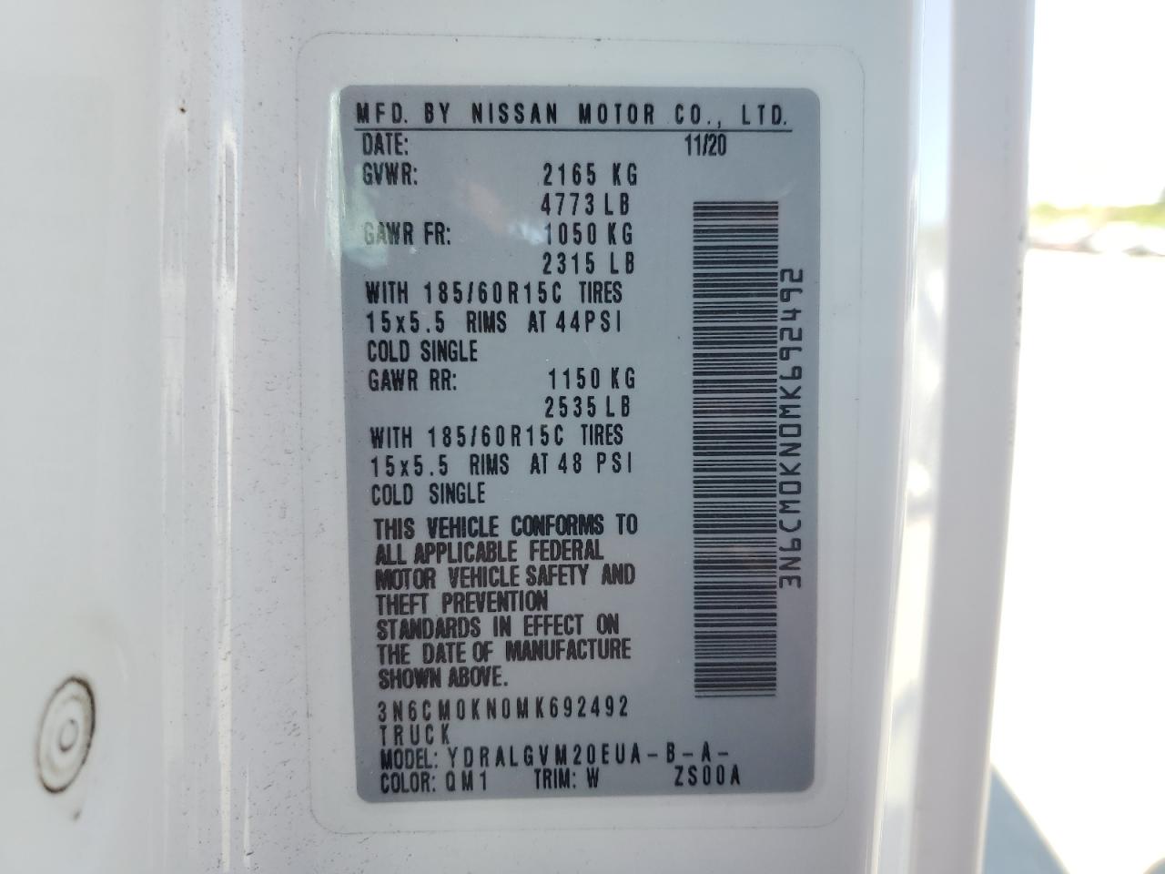 2021 Nissan Nv200 2.5S VIN: 3N6CM0KN0MK692492 Lot: 75454854