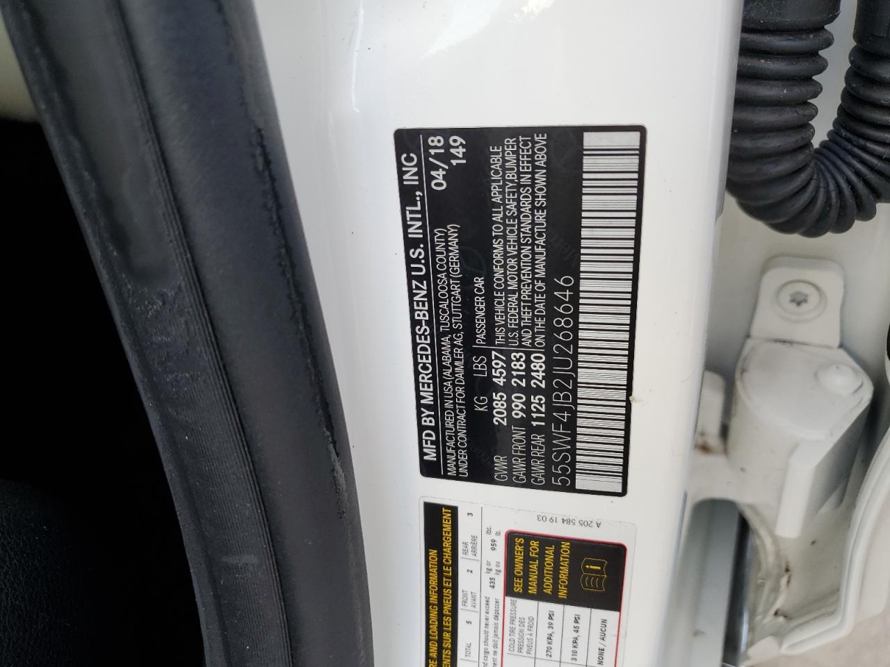 2018 Mercedes-Benz C 300 VIN: 55SWF4JB2JU268646 Lot: 73733504