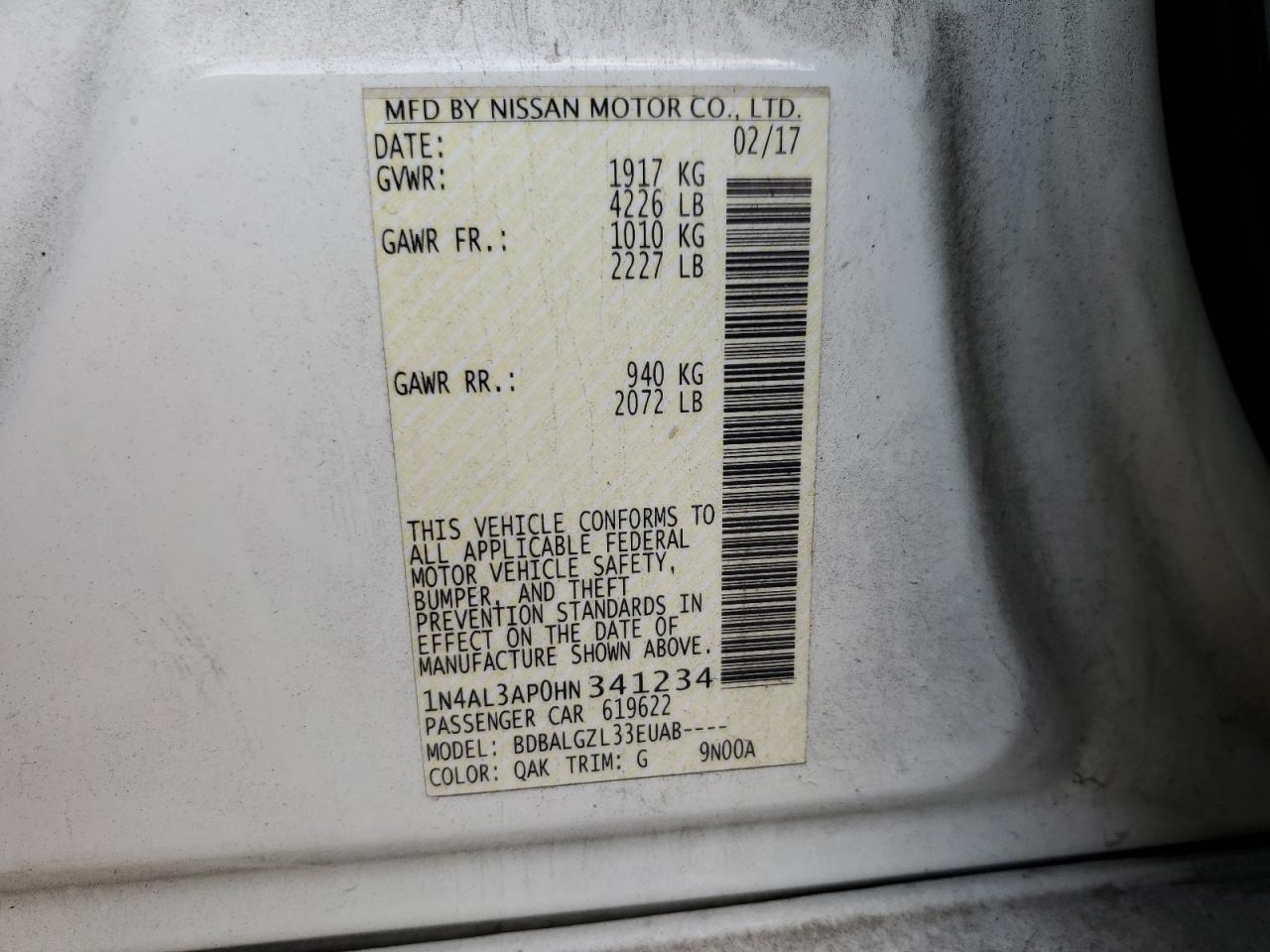 1N4AL3AP0HN341234 2017 Nissan Altima 2.5