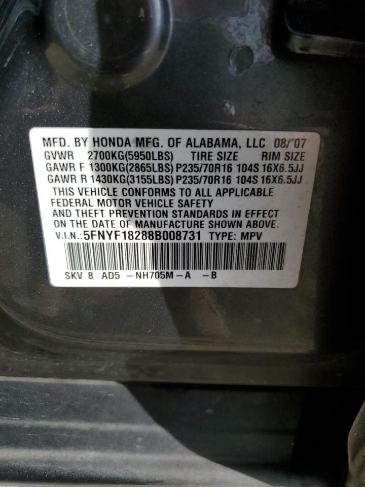 5FNYF18288B008731 2008 Honda Pilot Vp