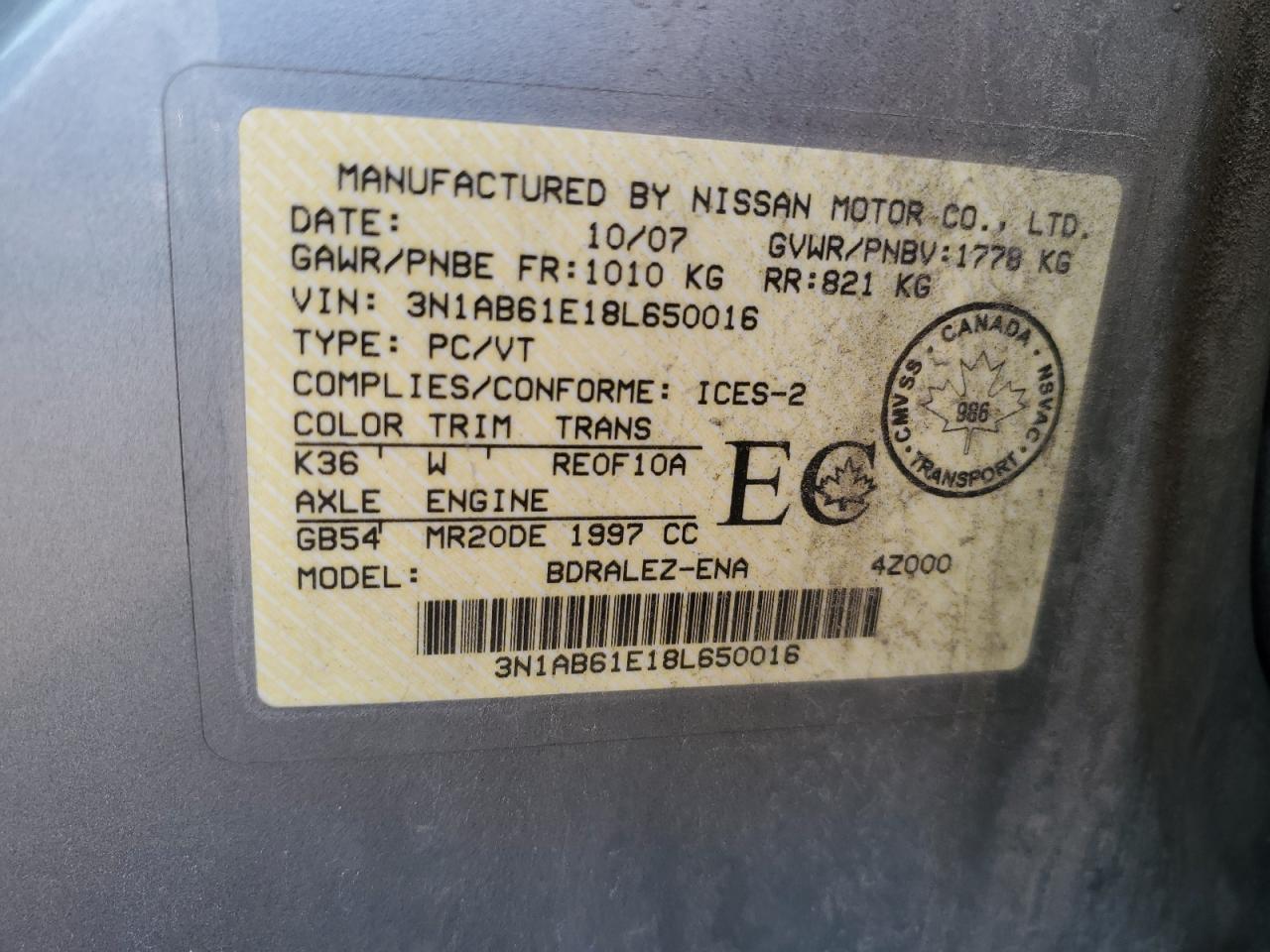 3N1AB61E18L650016 2008 Nissan Sentra 2.0