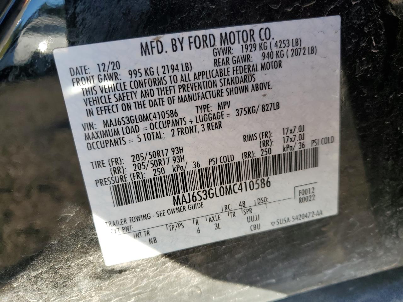 2021 Ford Ecosport Se VIN: MAJ6S3GL0MC410586 Lot: 74764444