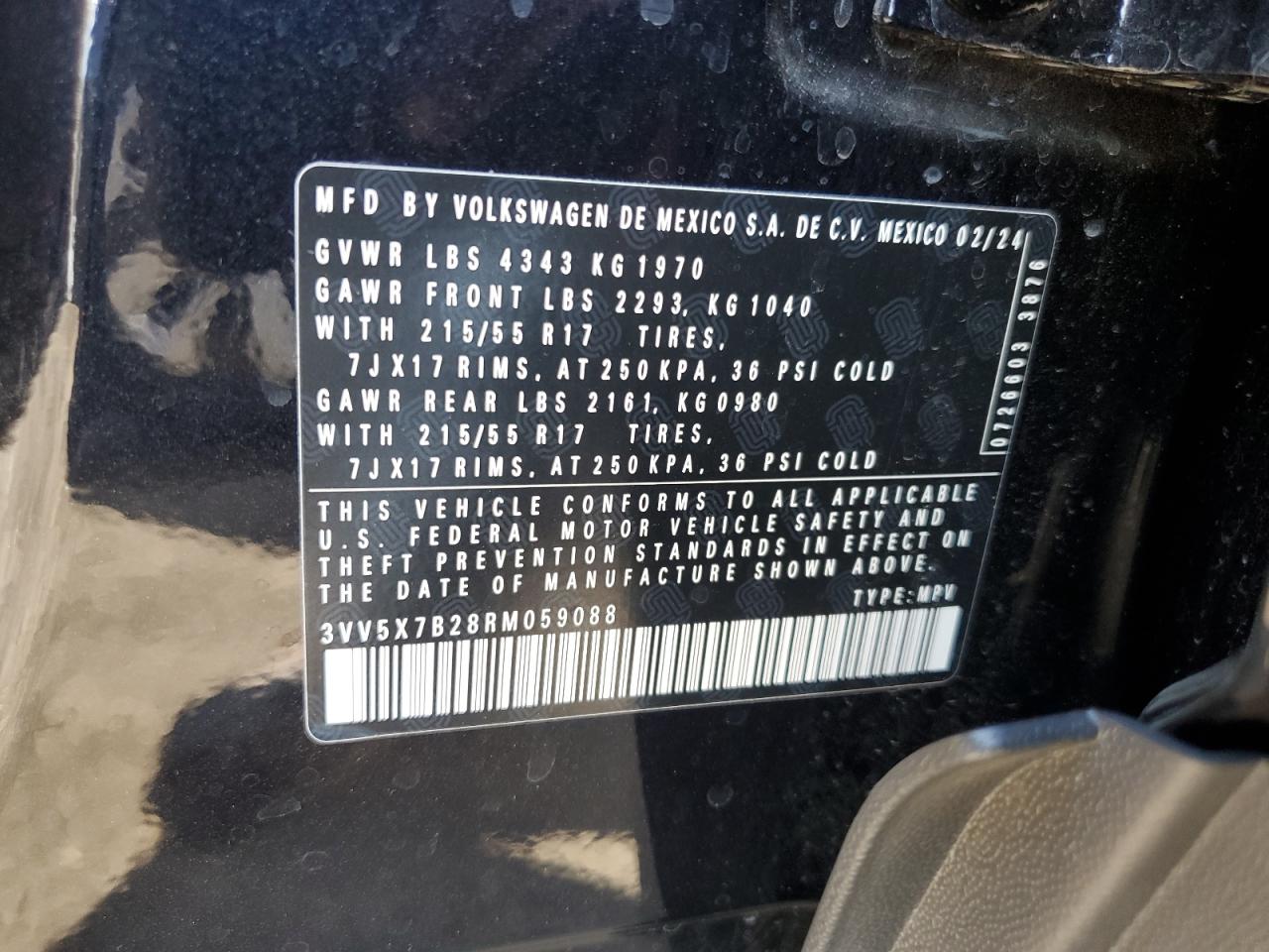 2024 Volkswagen Taos S VIN: 3VV5X7B28RM059088 Lot: 75045204