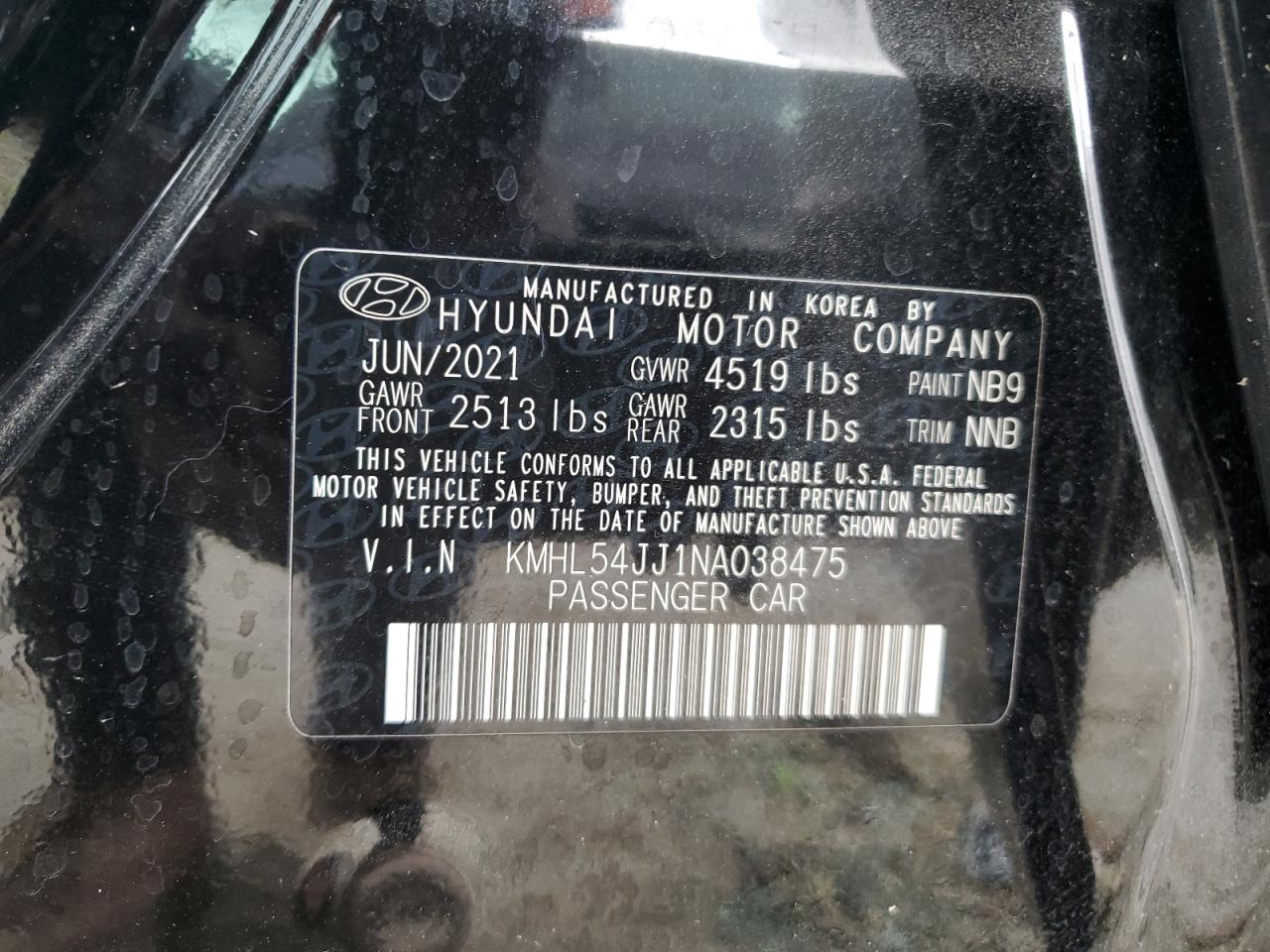 KMHL54JJ1NA038475 2022 Hyundai Sonata Hybrid