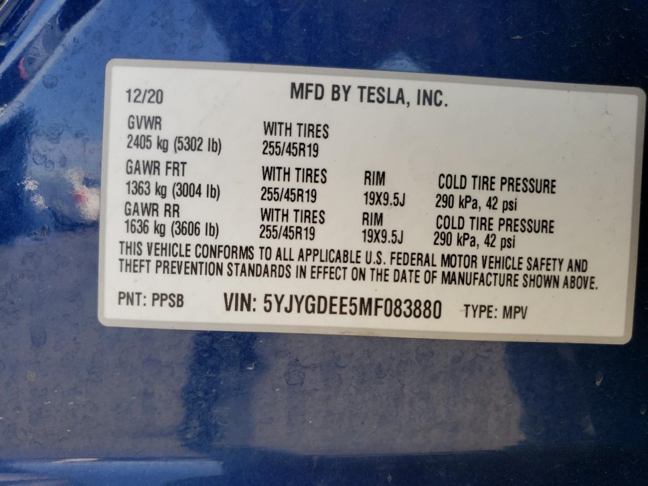 5YJYGDEE5MF083880 2021 Tesla Model Y