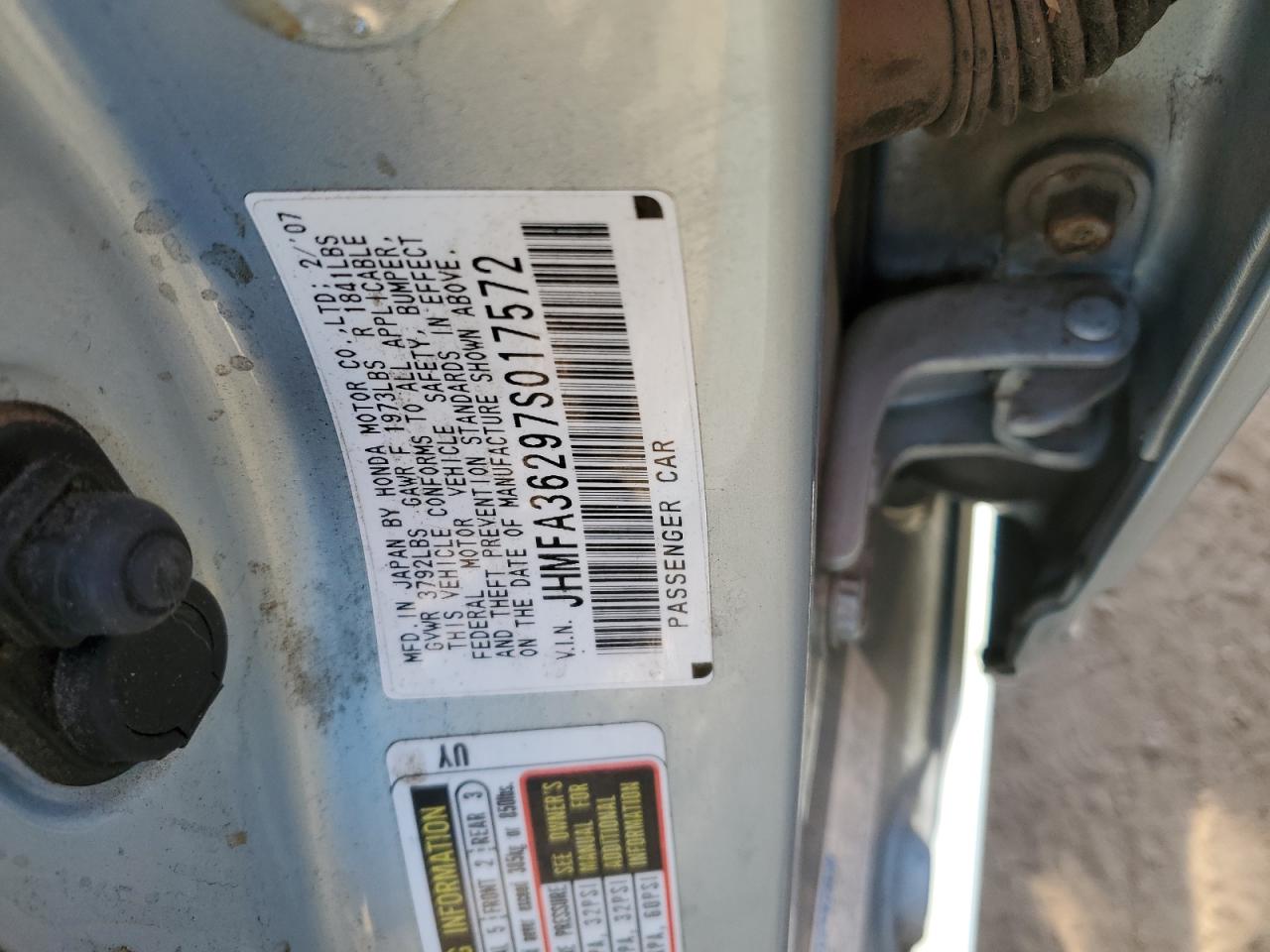 JHMFA36297S017572 2007 Honda Civic Hybrid