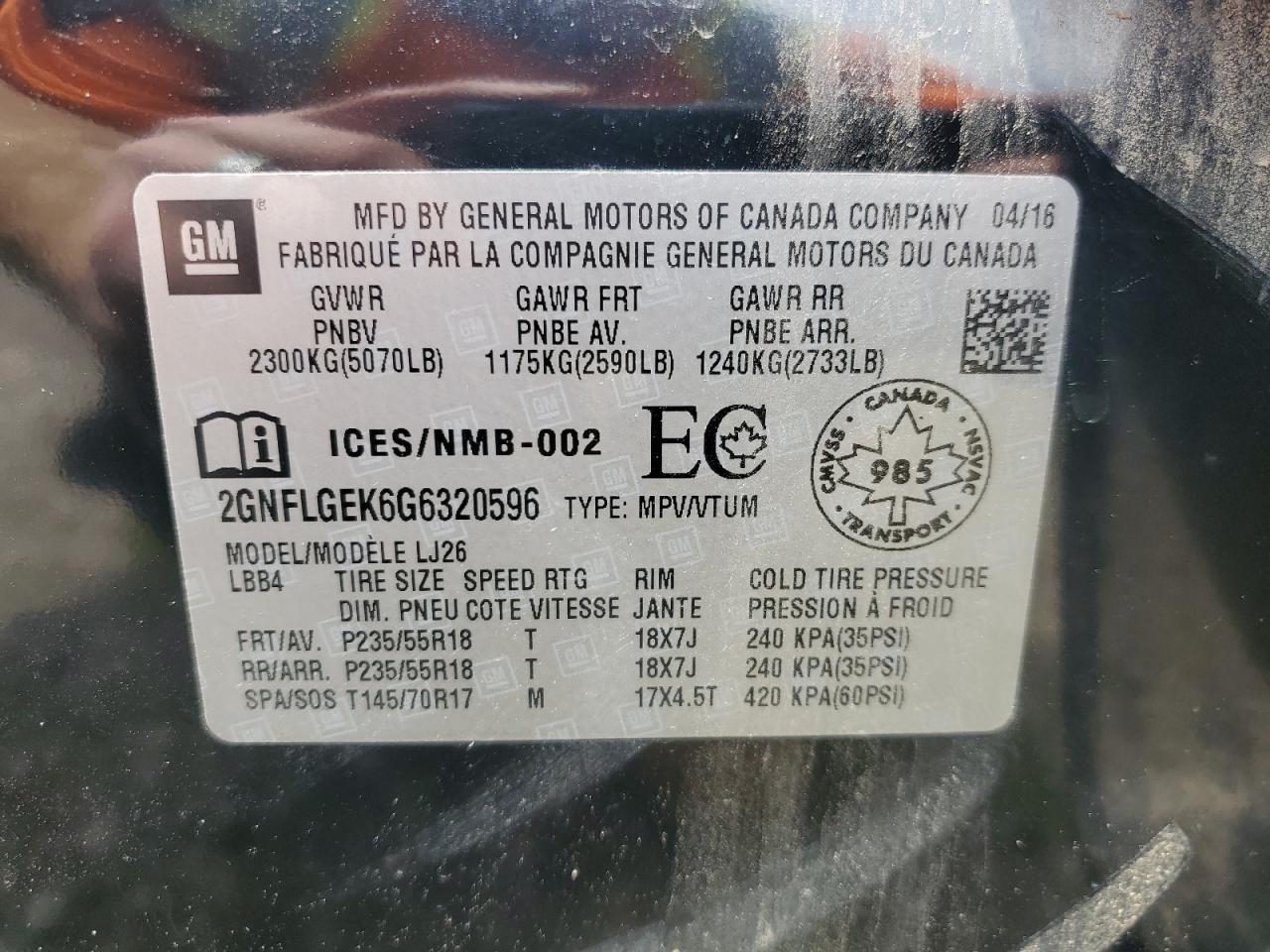 Image 12 of 2016 Chevrolet Equinox  salvage vehicle - Lot #76807774 at Copart