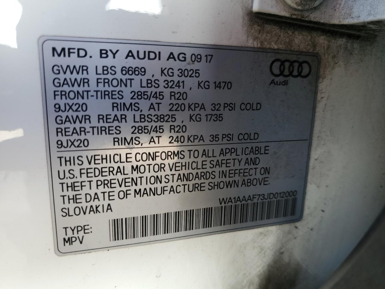 WA1AAAF73JD012000 2018 Audi Q7 Premium