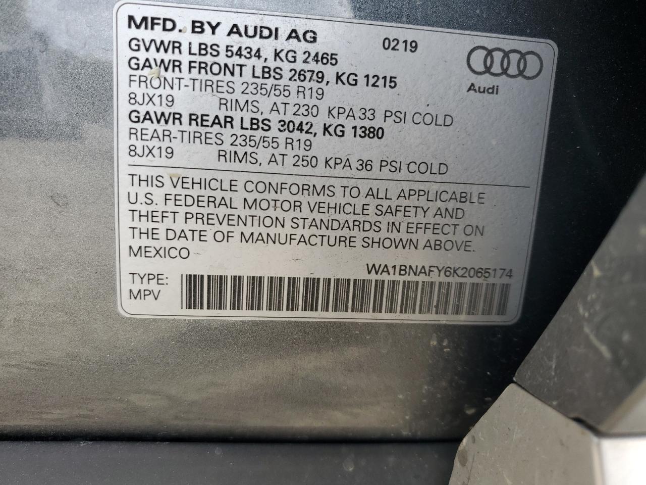 WA1BNAFY6K2065174 2019 Audi Q5 Premium Plus