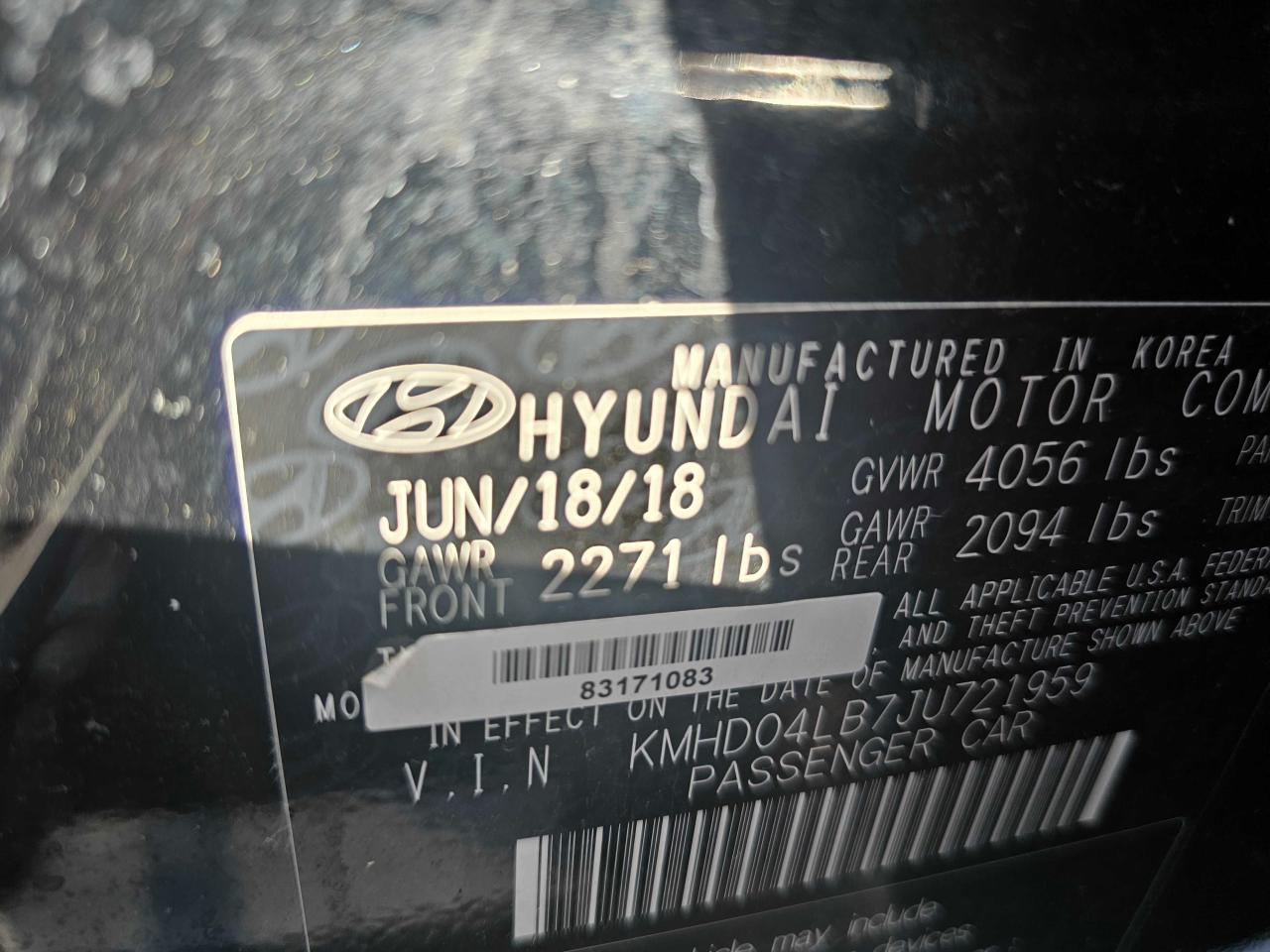 KMHD04LB7JU721959 2018 HYUNDAI ELANTRA - Image 10