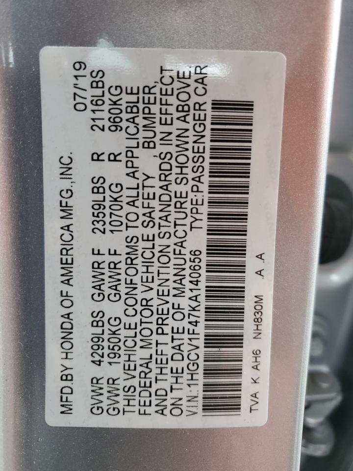 1HGCV1F47KA140656 2019 Honda Accord Ex