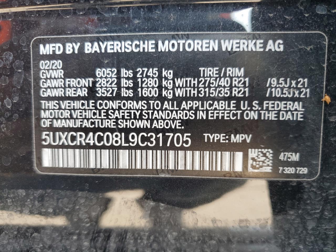 2020 BMW X5 Sdrive 40I VIN: 5UXCR4C08L9C31705 Lot: 75921364