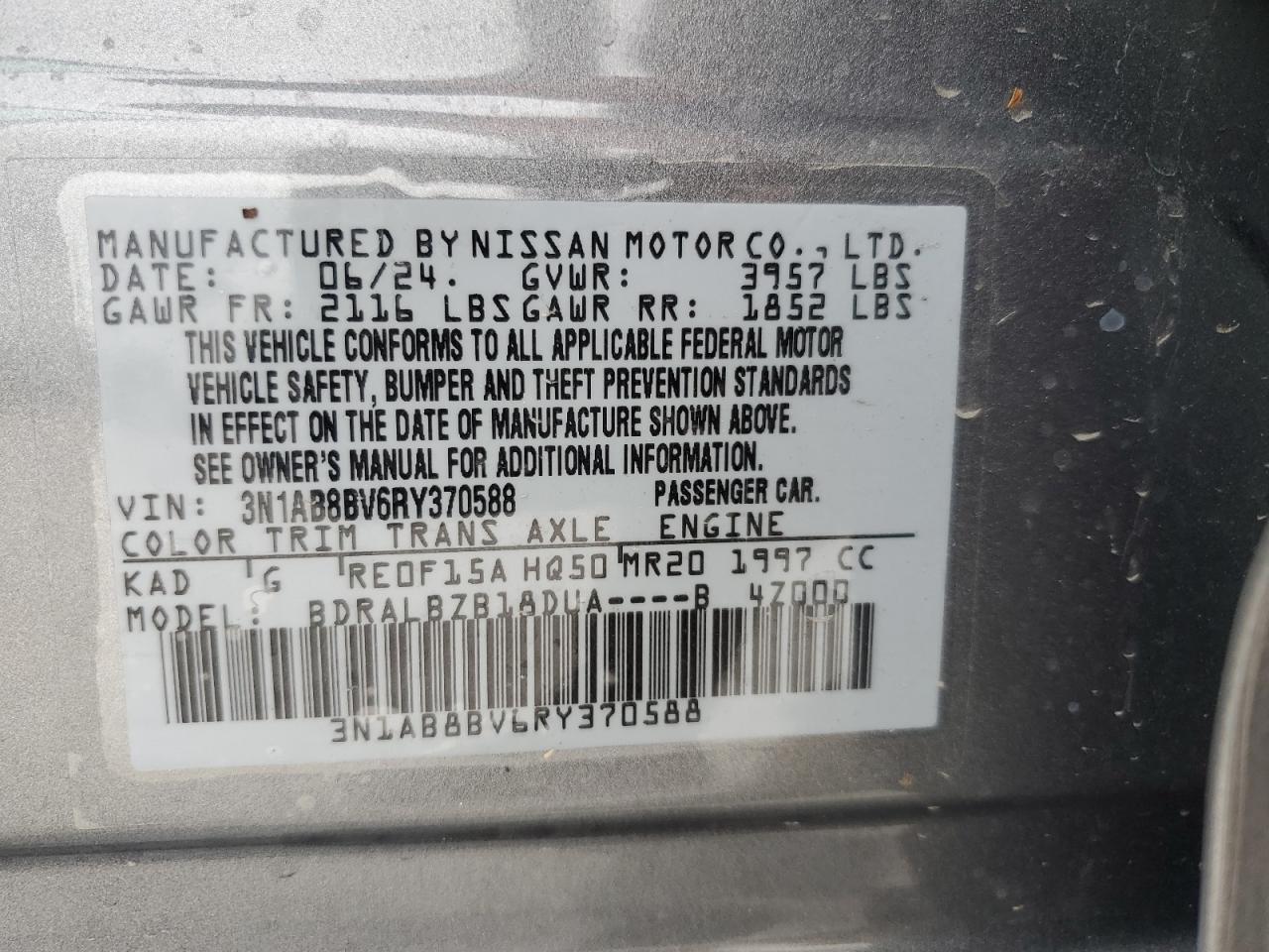 3N1AB8BV6RY370588 2024 Nissan Sentra S