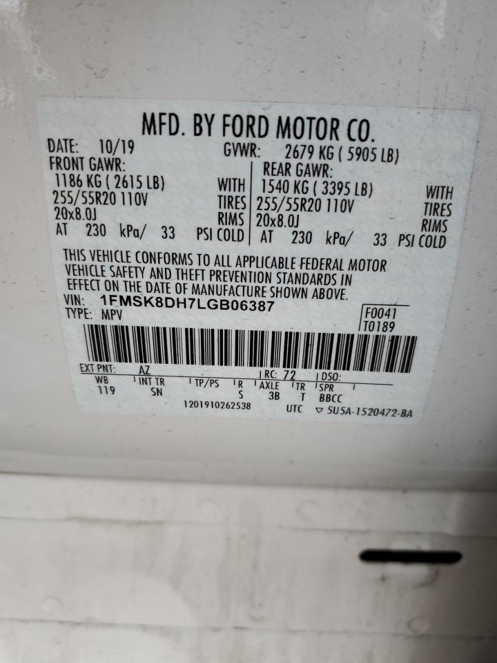 2020 Ford Explorer Xlt VIN: 1FMSK8DH7LGB06387 Lot: 77668584