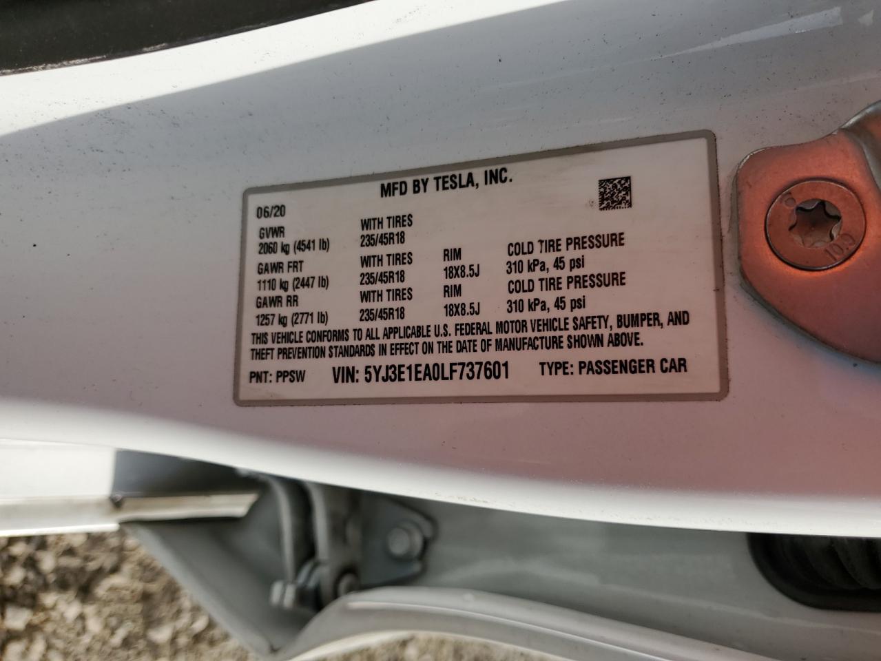 5YJ3E1EA0LF737601 2020 Tesla Model 3