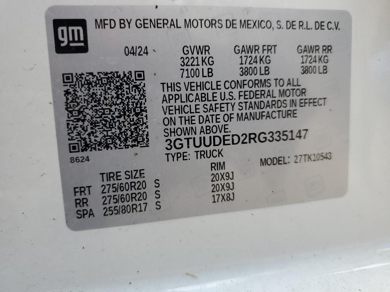 3GTUUDED2RG335147 2024 GMC Sierra K1500 Slt