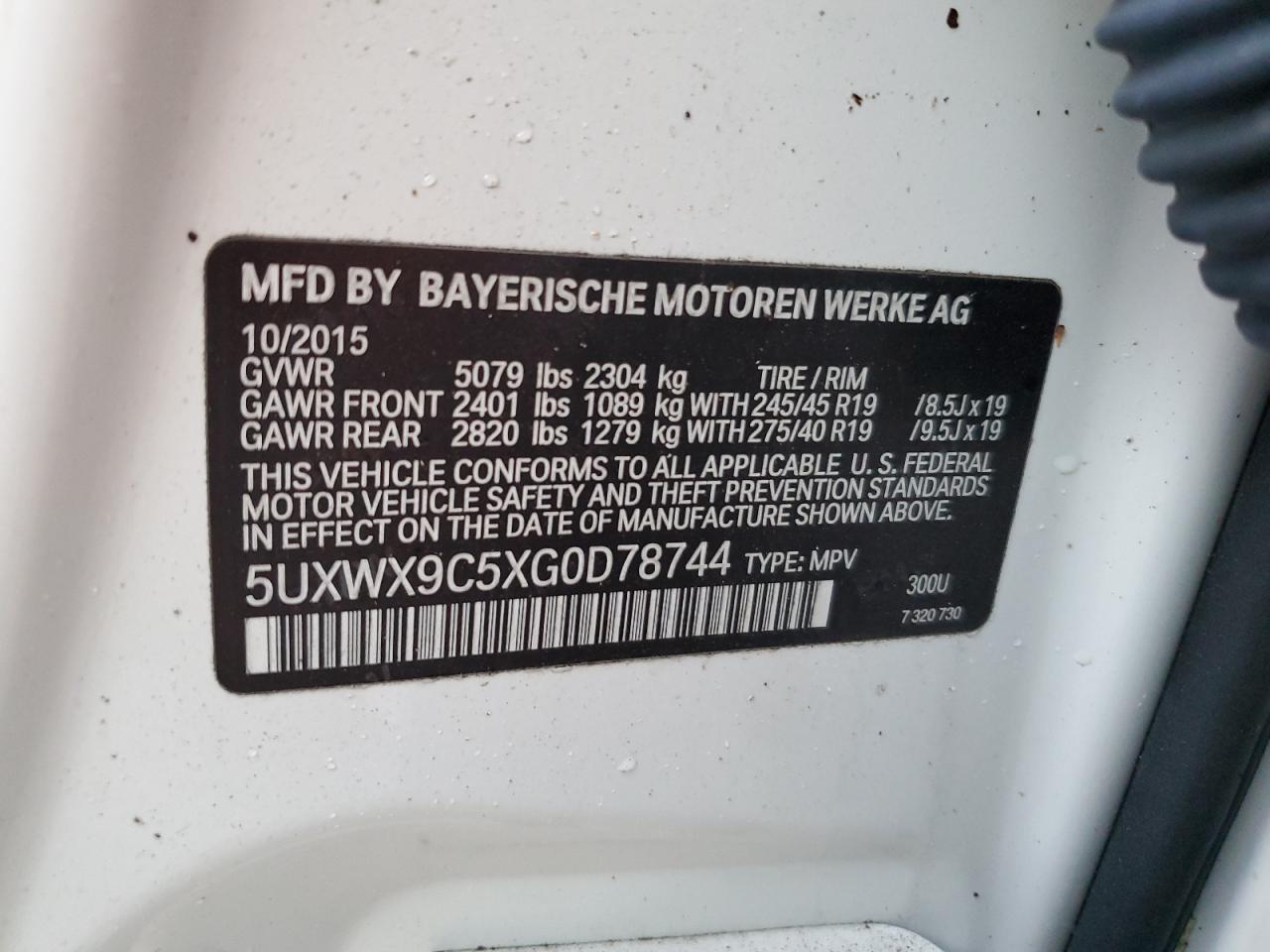 5UXWX9C5XG0D78744 2016 BMW X3 xDrive28I