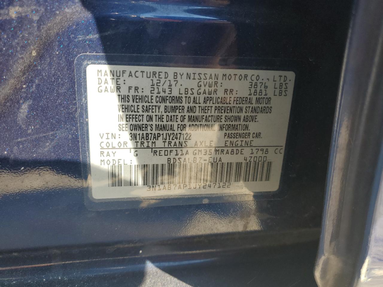 3N1AB7AP1JY247122 2018 Nissan Sentra S